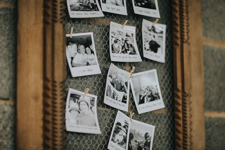 Polaroids Black White Chicken Wire Wooden Frame Photograph Display DIY Farm Weekend Long Wedding http://www.nestalloyd.co.uk/