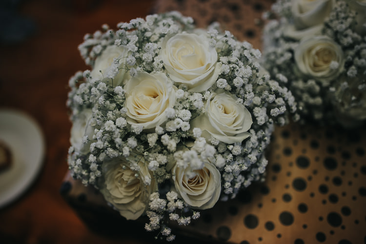 Bride Bridal Bouquet White Roses Gypsophila DIY Farm Weekend Long Wedding http://www.nestalloyd.co.uk/