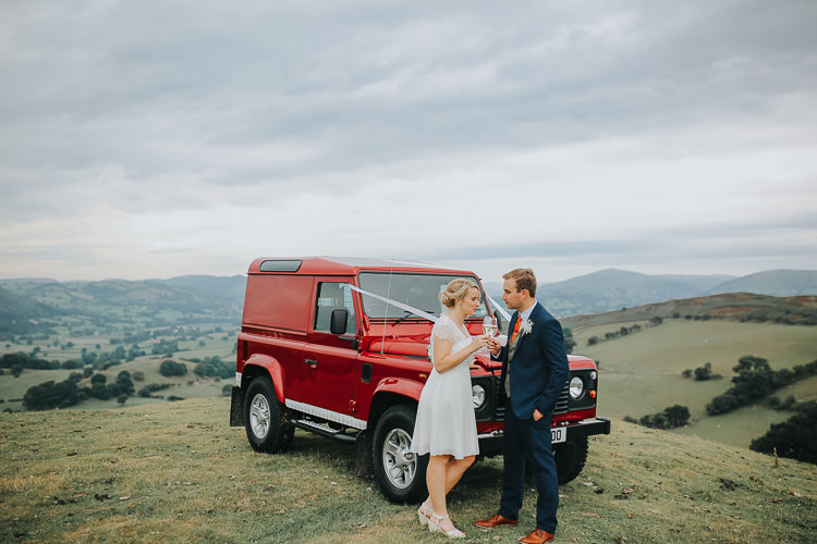 Bride Bridal French Connection Late Strapless Knee Length Navy Groom Suit Waistcoat Orange Tie Land Rover DIY Farm Weekend Long Wedding http://www.nestalloyd.co.uk/