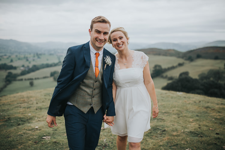 Bride Bridal French Connection Late Strapless Knee Length Navy Suit Groom Waistcoat Orange Tie DIY Farm Weekend Long Wedding http://www.nestalloyd.co.uk/