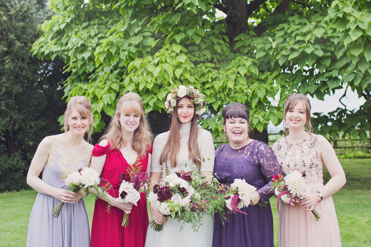 Mismatched Bridesmaid Dresses Antler Feather Stunning Countryside Wedding http://www.cottoncandyweddings.co.uk/