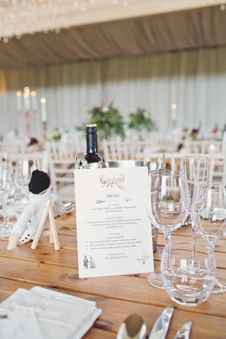 Menu Stationery Antler Feather Stunning Countryside Wedding http://www.cottoncandyweddings.co.uk/