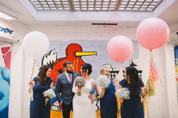 Navy Blue Lace Bridesmaid Dresses Tassel Ballons Fun-Loving Low Key Pub Wedding https://www.oliviajudah.co.uk/