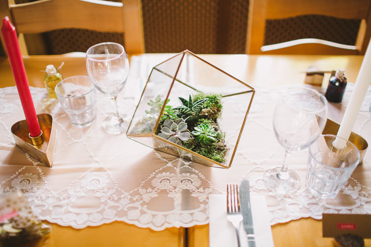 Terranium Succulent Moss Centrepiece Decor Lace Table Fun-Loving Low Key Pub Wedding https://www.oliviajudah.co.uk/