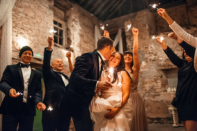 Sparklers Bride Groom Stylish Winter Glamour Wedding http://lunaweddings.co.uk/