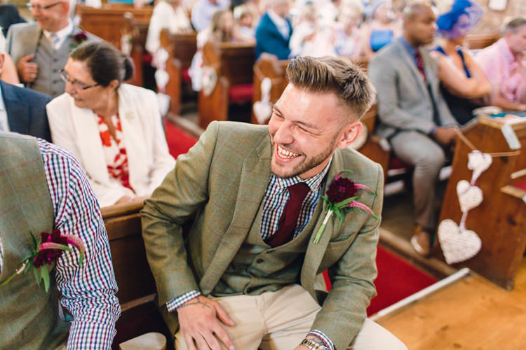 Groom Tweed Three Piece Moss Bros Chinos Checked Shirt Burgundy Gold Rustic Glam Barn Wedding http://www.terripashleyphotography.co.uk/