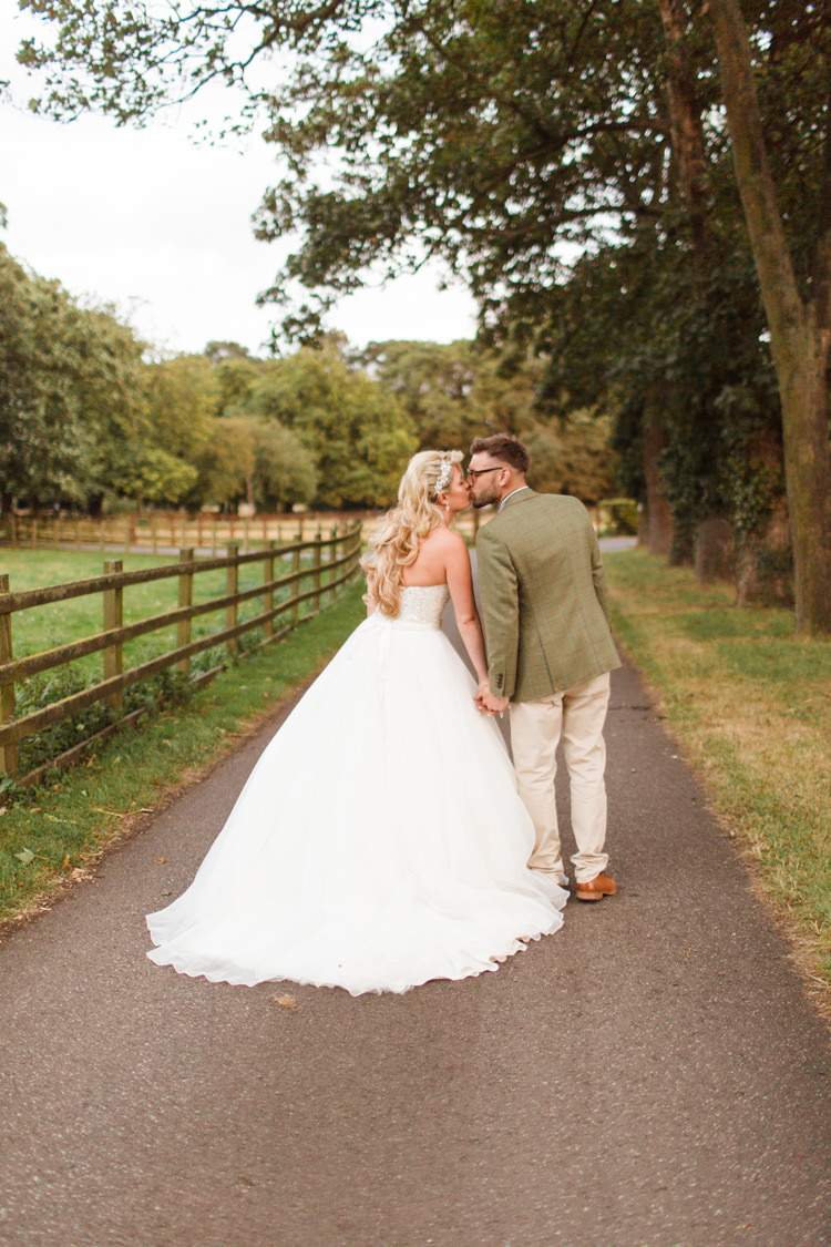 Bride Bridal Dress Dior A-Line Jenny Packham Hairpiece Moss Bros Groom Tweed Chinos Burgundy Gold Rustic Glam Barn Wedding http://www.terripashleyphotography.co.uk/