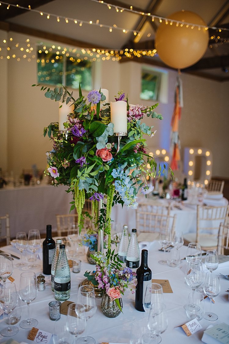 Centrepiece Flowers Candelabra Colourful Sparkle Old Hollywood Glamour Wedding https://www.jonnybarratt.com/