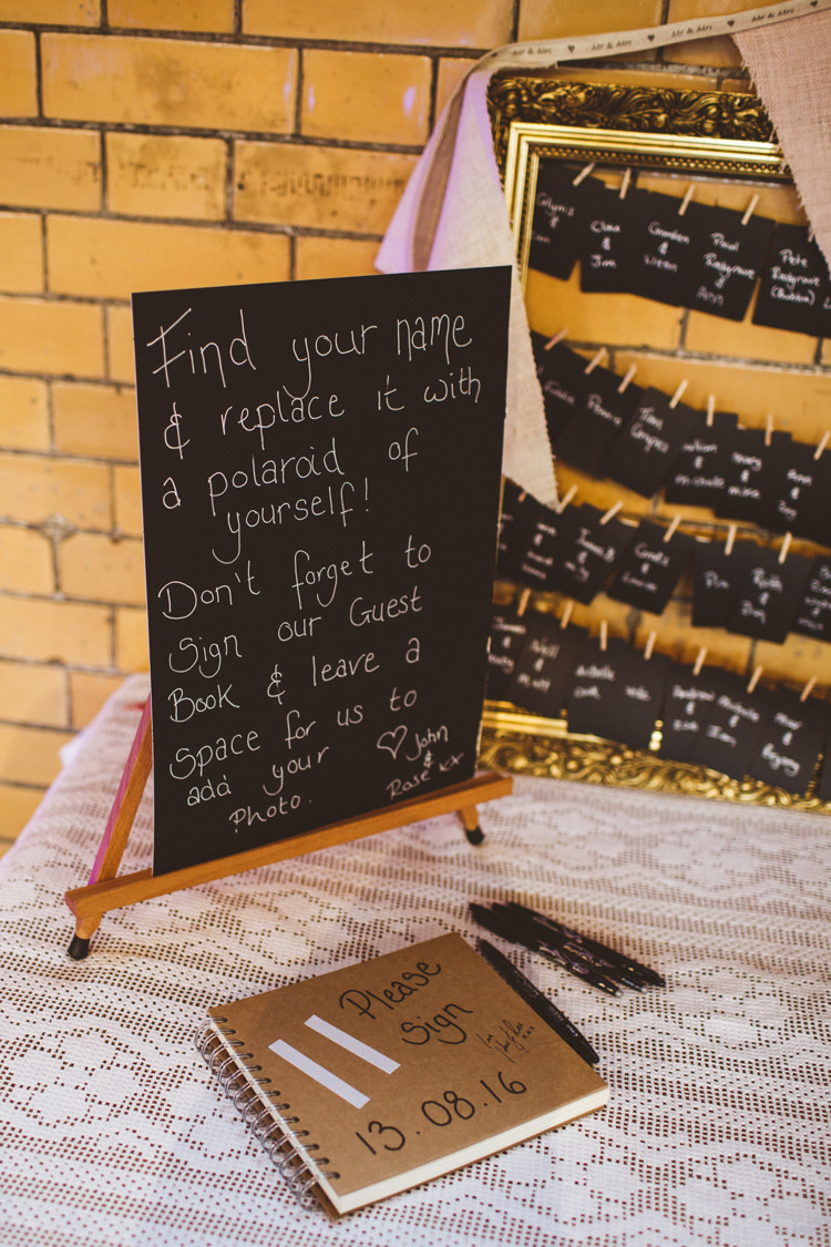Guest Book Polaroid Chalk Sign Peg Frame Easel Industrial Cool Museum Wedding https://photography34.co.uk/