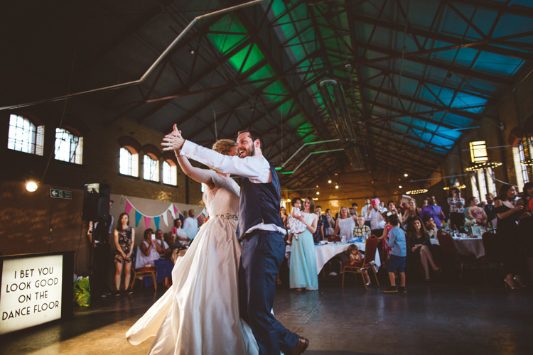 First Dance DIY Lightbox Sign Dance Floor Industrial Cool Museum Wedding https://photography34.co.uk/