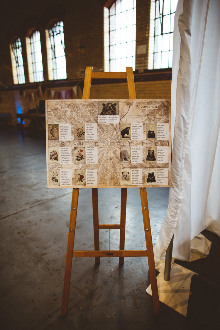 Table Plan Seating Chart Map Easel Vintage Black and White Industrial Cool Museum Wedding https://photography34.co.uk/