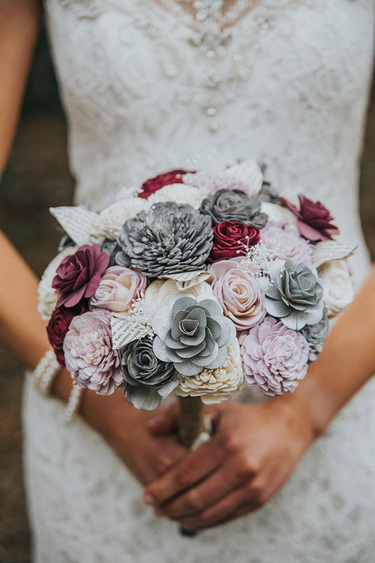 Bride Bridal Bouquet Pink Grey Paper Faux Fake Flowers Modern Spring Botanic Garden Wedding Texas http://velvetsagephotography.com/