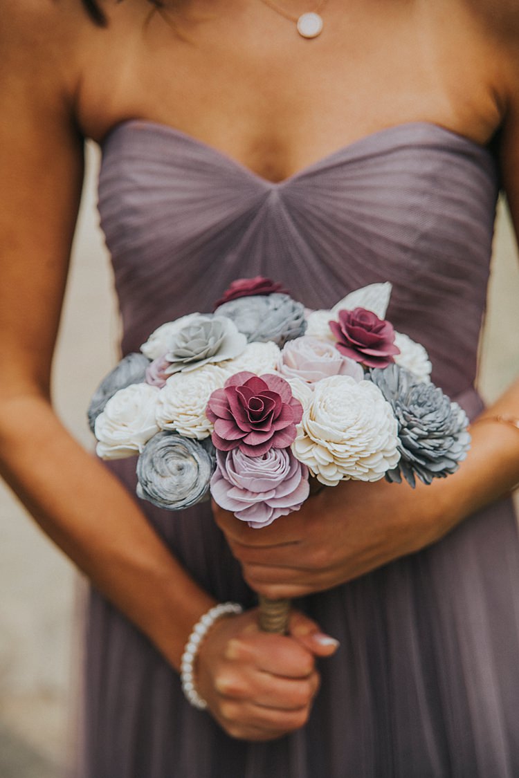 Bridesmaid Sweetheart Neckline Purple Lilac Bouquet Fake Flowers Paper Modern Spring Botanic Garden Wedding Texas http://velvetsagephotography.com/