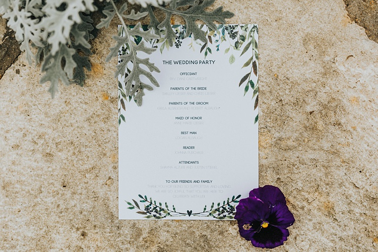 Stationery Order of Service Paper Goods Modern Spring Botanic Garden Wedding Texas http://velvetsagephotography.com/