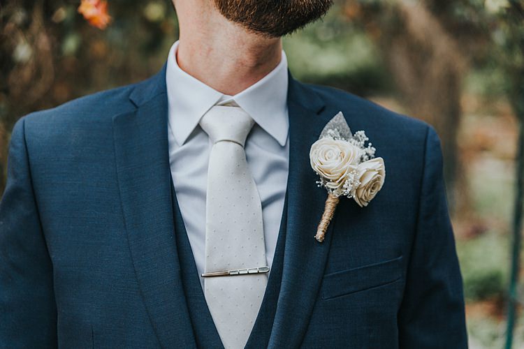 Three Piece Suit Groom Buttonhole Paper Flower Fake Modern Spring Botanic Garden Wedding Texas http://velvetsagephotography.com/