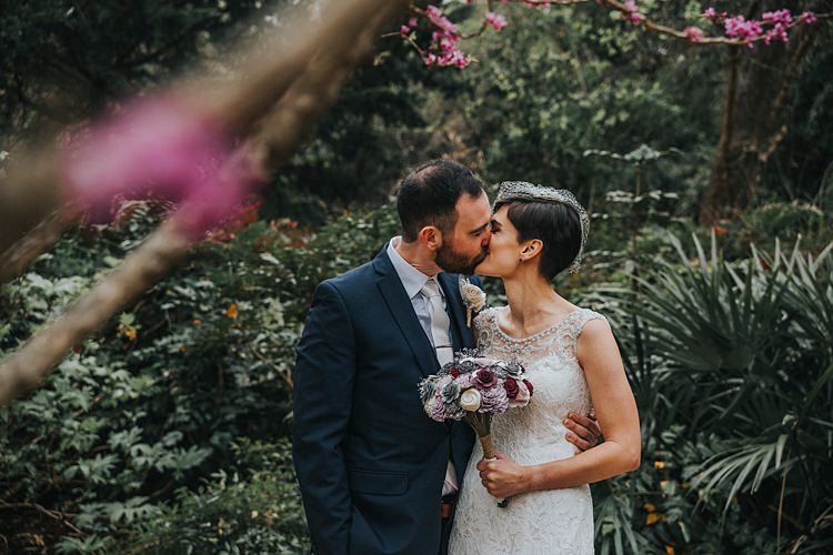 Bride Bridal Gown Dress Beading Groom Three Piece Suit Navy Modern Spring Botanic Garden Wedding Texas http://velvetsagephotography.com/