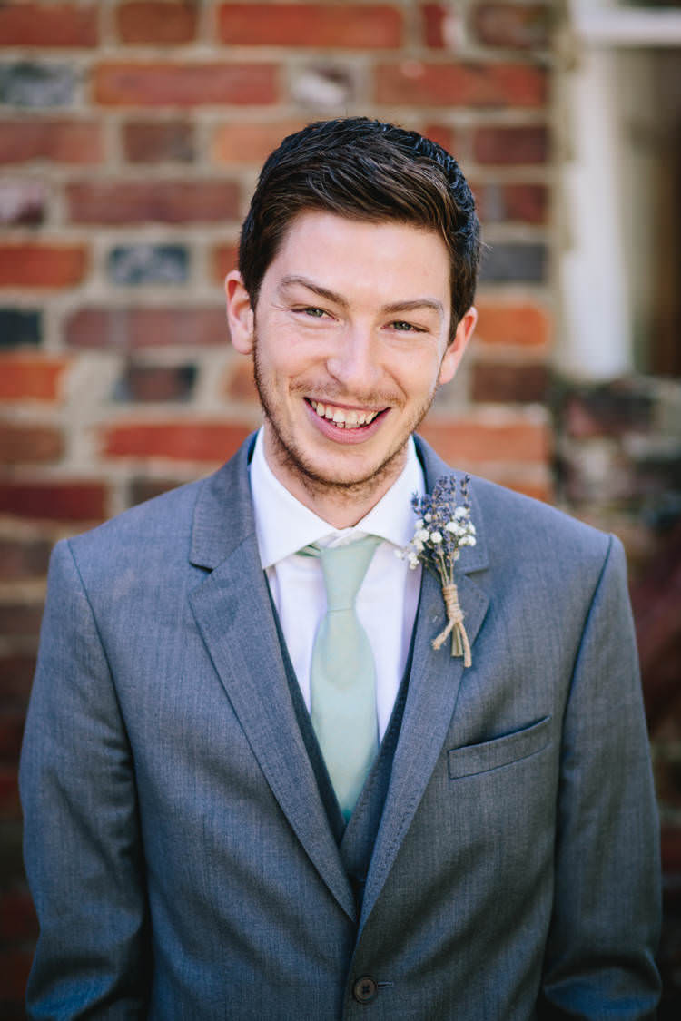 Ted Baker Groom Lavender Gypsophila Twine Buttonhole Sage Green Tie Pretty Picturesque Outdoor Castle Wedding https://parkershots.com/