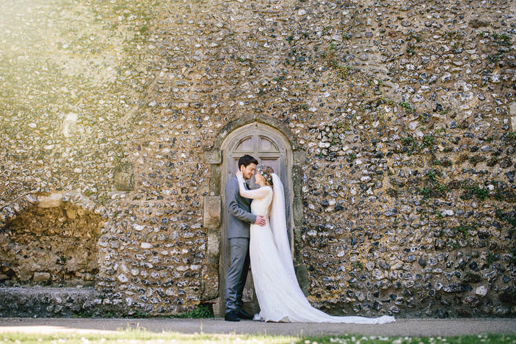 Bride Bridal Dress Long Sleeved Veil Flower Crown Ted Baker Groom Pretty Picturesque Outdoor Castle Wedding https://parkershots.com/