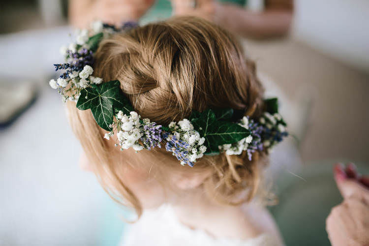 Bride Bridal Flower Crown Ivy Gypsophila Lavender Pretty Picturesque Outdoor Castle Wedding https://parkershots.com/