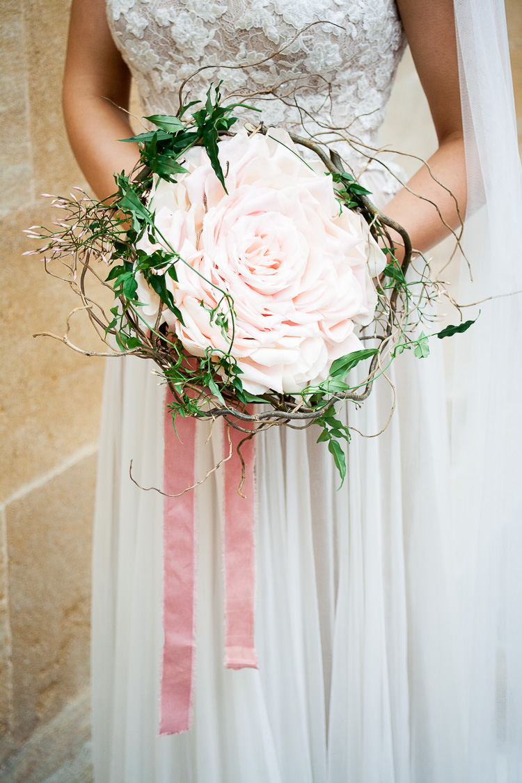 Modern Rose Bouquet Pink Ribbon Ethereal Soft Fine Art Wedding Ideas http://lizbakerphotography.co.uk/