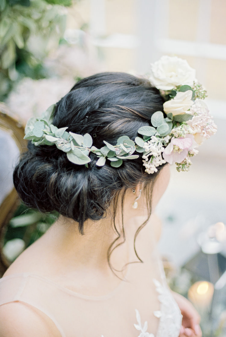 Hair Style Up Do Bride Bridal Twist Flower Crown Headdress Ethereal Soft Fine Art Wedding Ideas http://lizbakerphotography.co.uk/