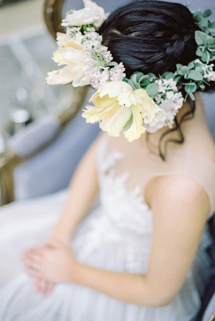 Flower Crown Bride Bridal Yellow Greenery Foliage Hair Ethereal Soft Fine Art Wedding Ideas http://lizbakerphotography.co.uk/