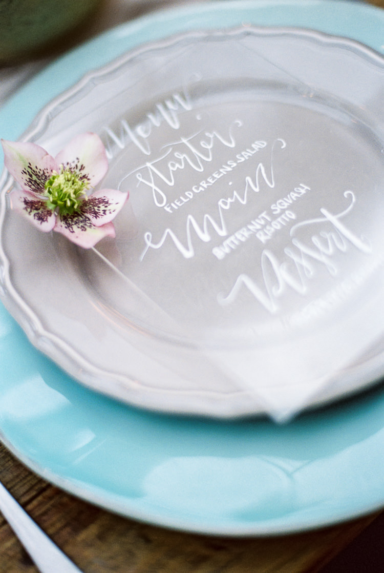 Perspex Stationery Place Setting Flower Plate Ethereal Soft Fine Art Wedding Ideas http://lizbakerphotography.co.uk/
