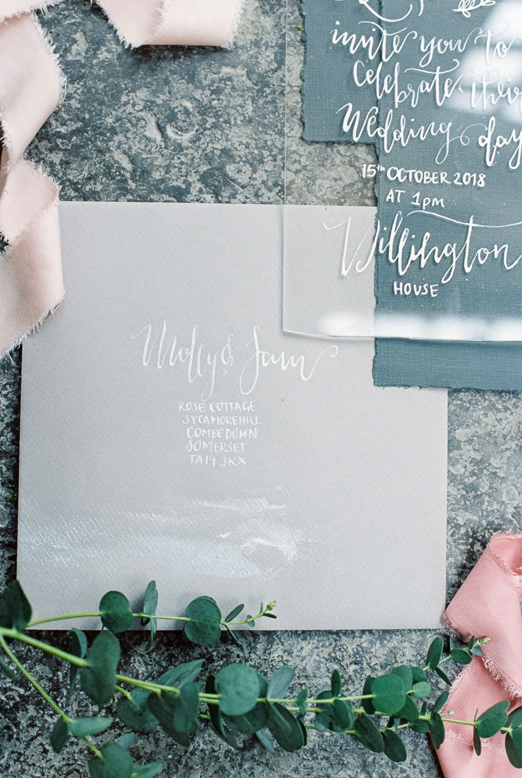 Calligraphy Perspex Stationery Envelope Ethereal Soft Fine Art Wedding Ideas http://lizbakerphotography.co.uk/