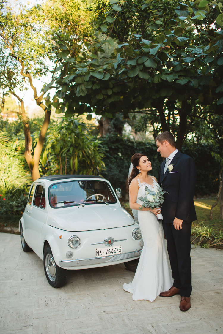 Bride Bridal Pronovias Gown Dress Bespoke Groom Bouquet White Greenery Rose Peony Gypsophila Elegant Stylish Sorrento Destination Wedding http://www.francessales.co.uk/