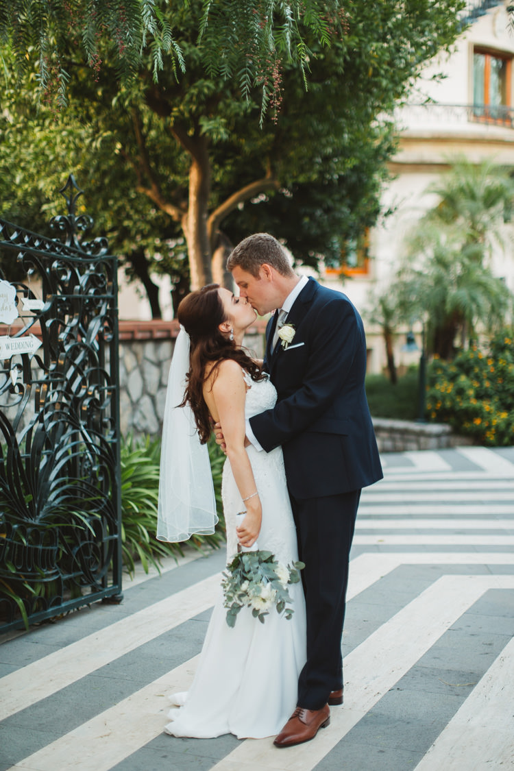 Bride Bridal Dress Pronovias Gown Veil Strapless Fishtail Bespoke Groom Bouquet Greenery White Elegant Stylish Sorrento Destination Wedding http://www.francessales.co.uk/