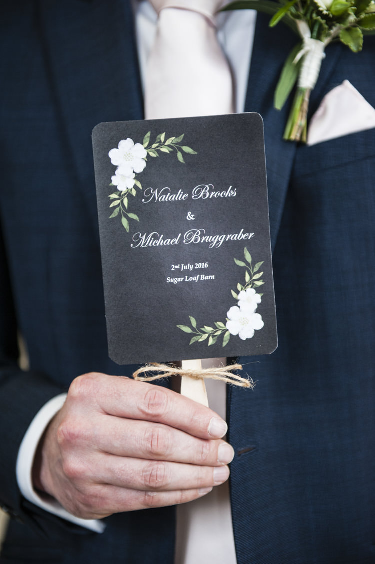 Black Floral Stationery Order Service Stick Fan Chilled Country Boho White Green Wedding http://eleanorjaneweddings.co.uk/