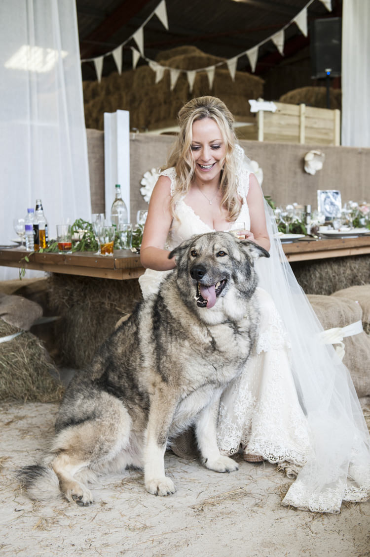Bride Bridal Dog Pet Chilled Country Boho White Green Wedding http://eleanorjaneweddings.co.uk/