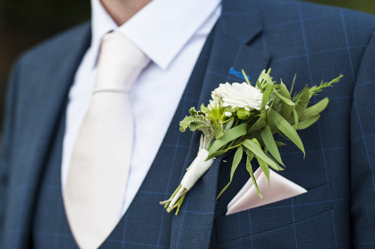 Greenery Foliage Buttonhole Groom Chilled Country Boho White Green Wedding http://eleanorjaneweddings.co.uk/
