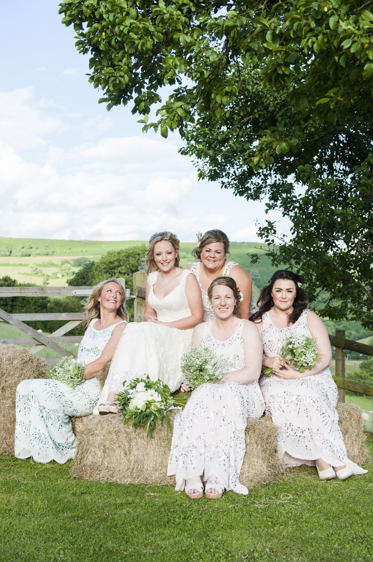 White Sequin Bridesmaid Dresses Chilled Country Boho White Green Wedding http://eleanorjaneweddings.co.uk/