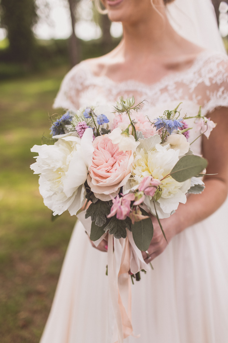 Peonies Hydrangea Delphinium Rose Bouquet Flowers Pastel Bride Bridal Rose Quartz Serenity Spring Wedding Ideas https://www.wearetheclarkes.com/