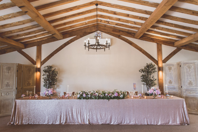 Top Table Sequin Cloth Rose Quartz Serenity Spring Wedding Ideas https://www.wearetheclarkes.com/