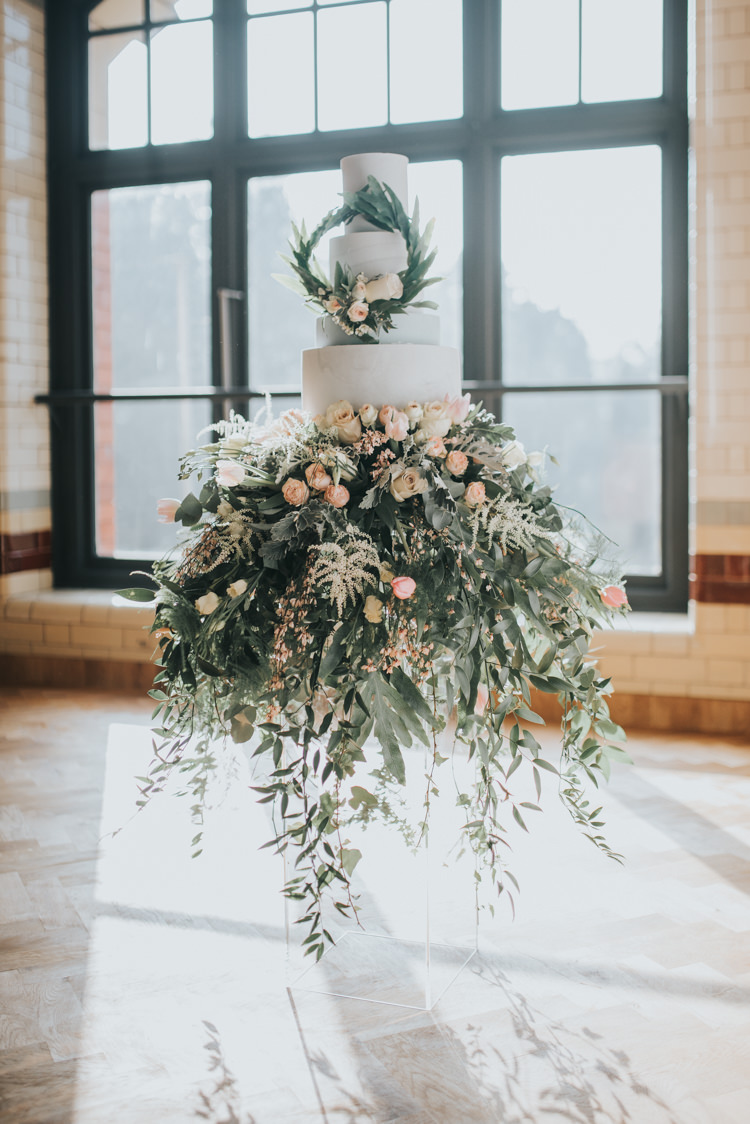 Cake Flowers Floral Foliage Botanical Wreath Industrial Into The Wild Greenery Wedding Ideas http://www.ivoryfayre.com/