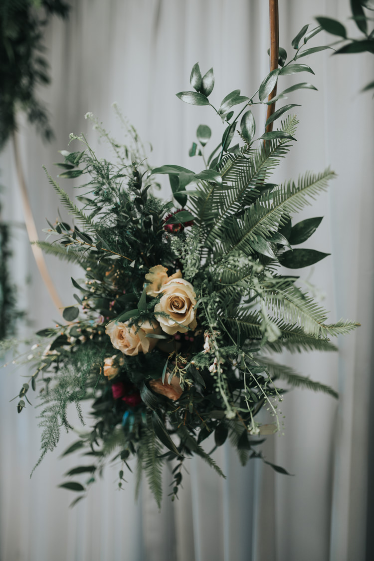 Hoop Flowers Foliage Rose Ivory Industrial Into The Wild Greenery Wedding Ideas http://www.ivoryfayre.com/