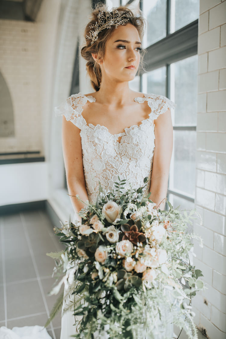 Dress Gown Bride Bridal Silk Straps Industrial Into The Wild Greenery Wedding Ideas http://www.ivoryfayre.com/