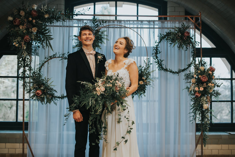 Ceremony Flowers Backdrop Hoops Foliage Industrial Into The Wild Greenery Wedding Ideas http://www.ivoryfayre.com/