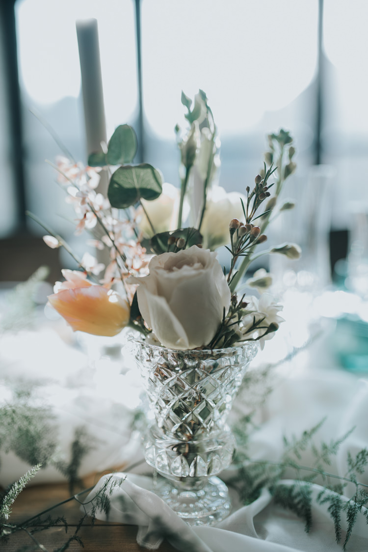 Tablescape Decor Flowers Fabric Silk Cloth Runner Candles Industrial Into The Wild Greenery Wedding Ideas http://www.ivoryfayre.com/