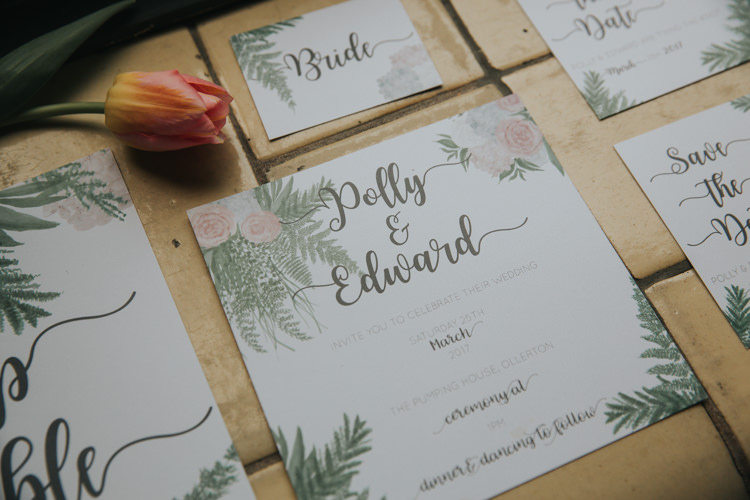 Botanical Stationery Invitation Place Card Menu Setting Paper Industrial Into The Wild Greenery Wedding Ideas http://www.ivoryfayre.com/