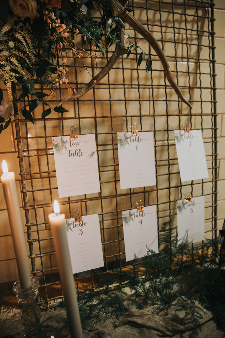 Wire Metal Seating Plan Table Chart Industrial Into The Wild Greenery Wedding Ideas http://www.ivoryfayre.com/