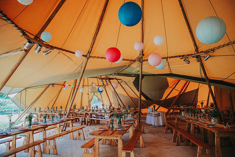 Colourful Lanterns Hanging Family Friendly Summer Tipi Outdoor Wedding http://www.brookrosephotography.co.uk/