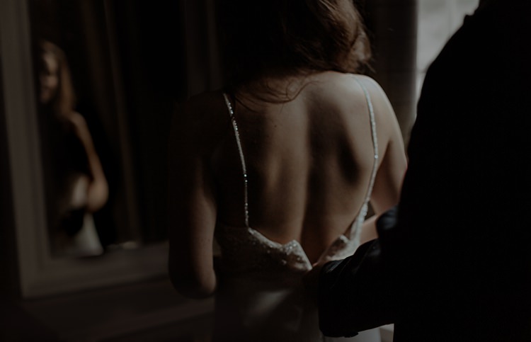 Bride Beaded Chiffon Bridal Gown Groom Tailored Black Suit Breathtaking Wild Scotland Elopement http://www.theferros.com/