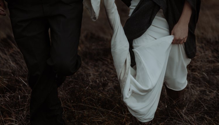 Bride Beaded Chiffon Bridal Gown Black Wrap Groom Tailored Black Suit Breathtaking Wild Scotland Elopement http://www.theferros.com/