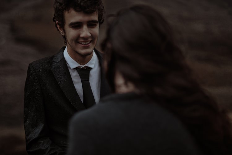 Groom Tailored Black Suit White Shirt Black Tie Bride Black Wrap Breathtaking Wild Scotland Elopement http://www.theferros.com/
