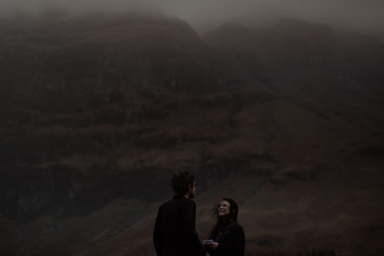 Bride Groom Clouds Rain Wind Exchanging Vows Breathtaking Wild Scotland Elopement http://www.theferros.com/