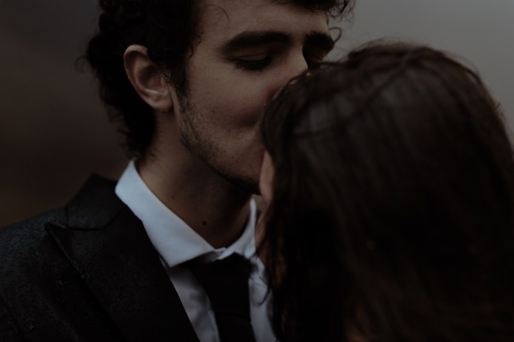 Groom Tailored Black Suit White Shirt Black Tie Bride Kiss Breathtaking Wild Scotland Elopement http://www.theferros.com/