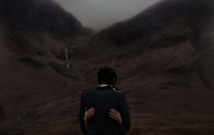 Bride Groom Hugs Clouds Rain Hills Breathtaking Wild Scotland Elopement http://www.theferros.com/